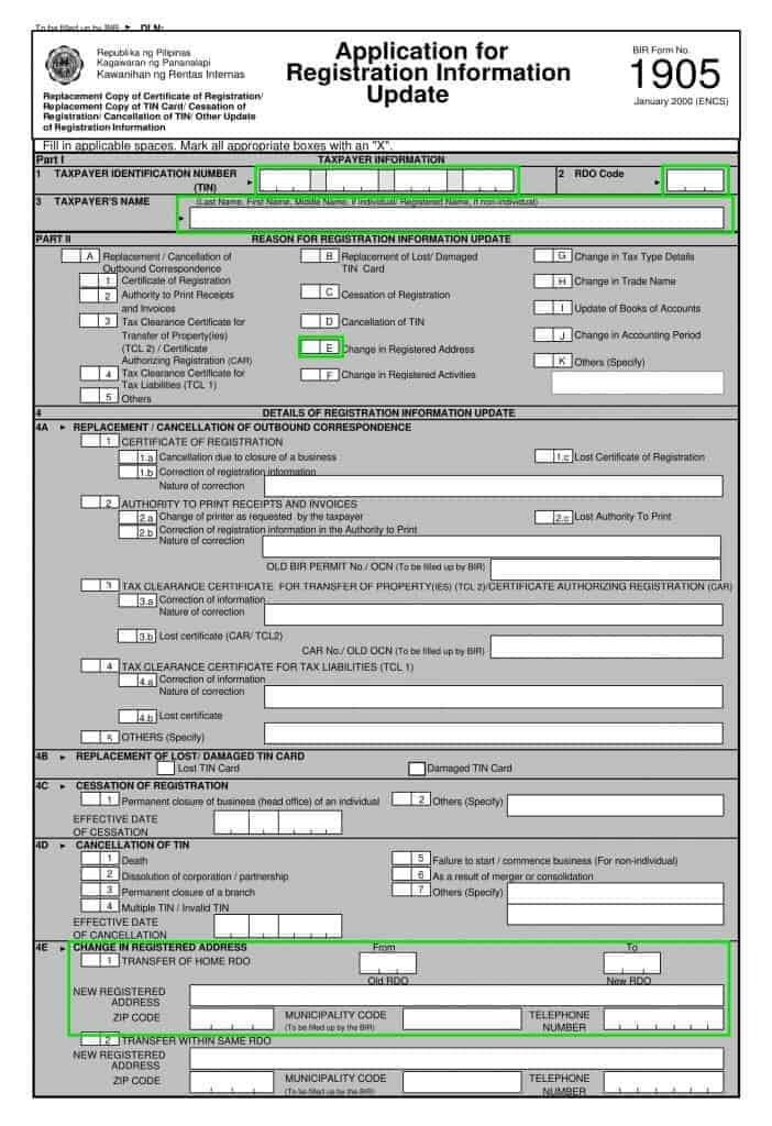 Bir Application Form Sample, Form 1905 You Can Download The Form From Bir Here, Bir Application Form Sample